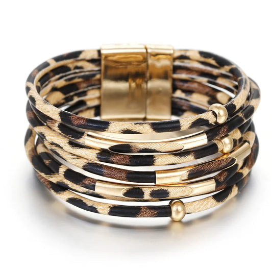 Woman's Bohemian Leopard Print Leather Bracelet