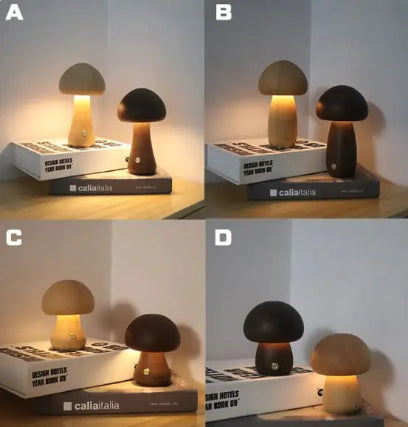 Natural Wood Mushroom Bedside Lamp or Night Light