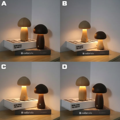 Nature-Inspired Wooden Mushroom LED Touch Lamp