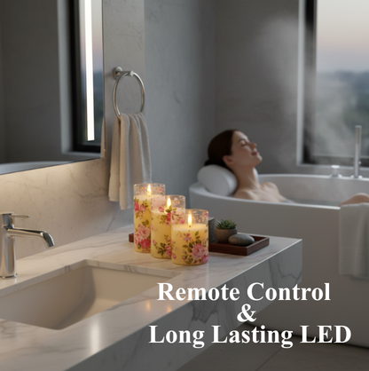 Flameless Rose Pattern LED Candle Set – 3 pc Cottage Core Ambience