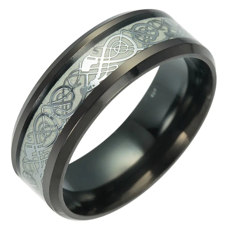 Fluorescent Celtic Style Dragon Pattern Plated Titanium Ring