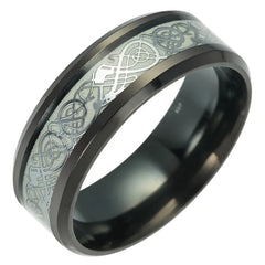 Fluorescent Black, Silver or Gold Celtic Style Dragon Pattern Plated Titanium Ring