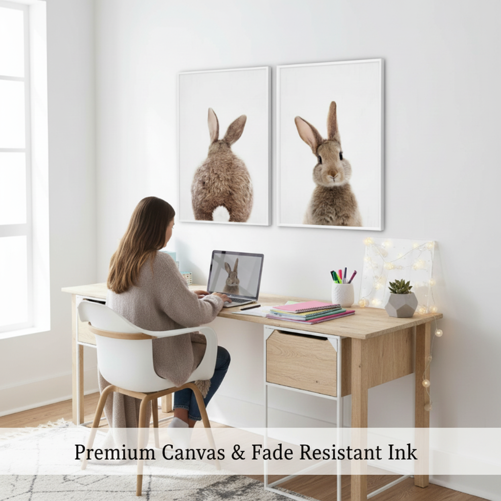 Bunny Rabbit Canvas Print Set – 2 pc. Whimsical Woodland Art