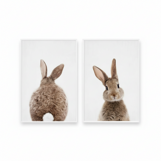 Bunny Rabbit Canvas Print Set – 2 pc. Whimsical Woodland Art