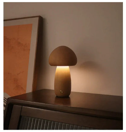 Natural Wood Mushroom Bedside Lamp or Night Light