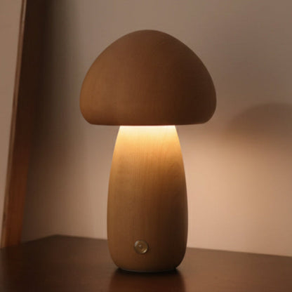 Nature-Inspired Wooden Mushroom LED Touch Lamp