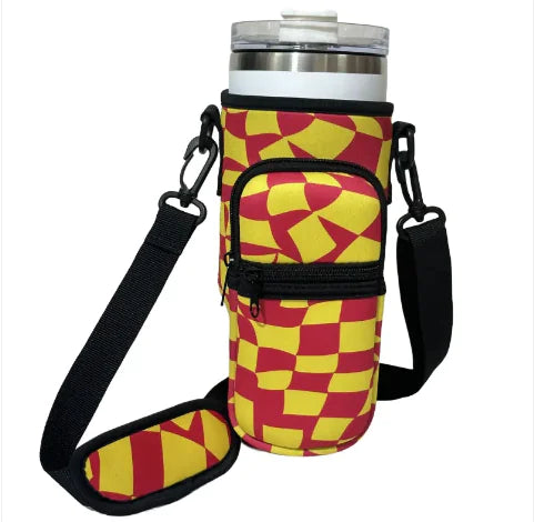 Printed Neoprene Water Bottle Holder with Strap & Pouch