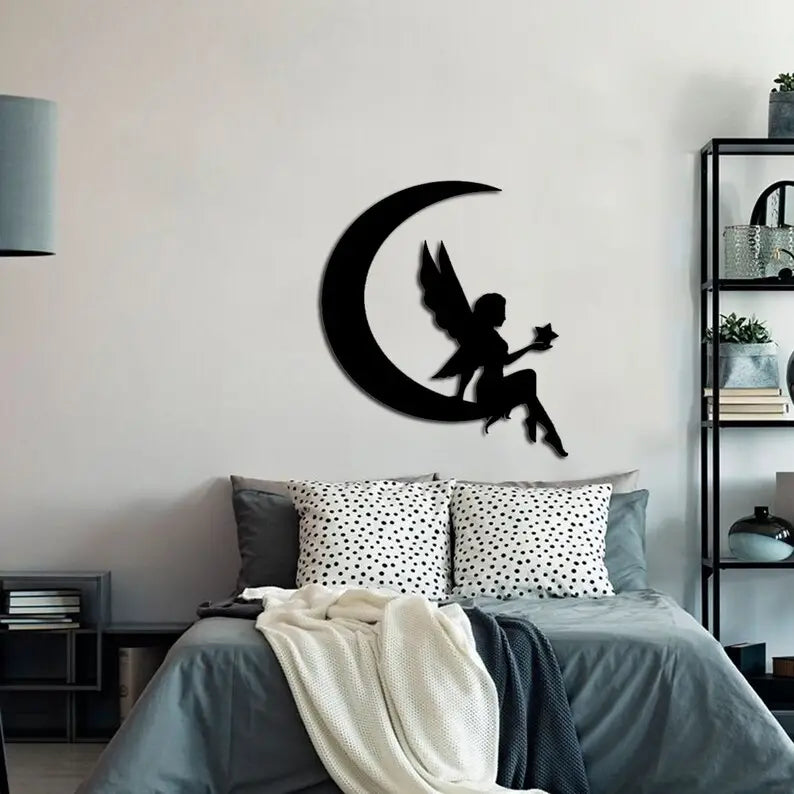 Fairy on the Moon Metal Wall Art