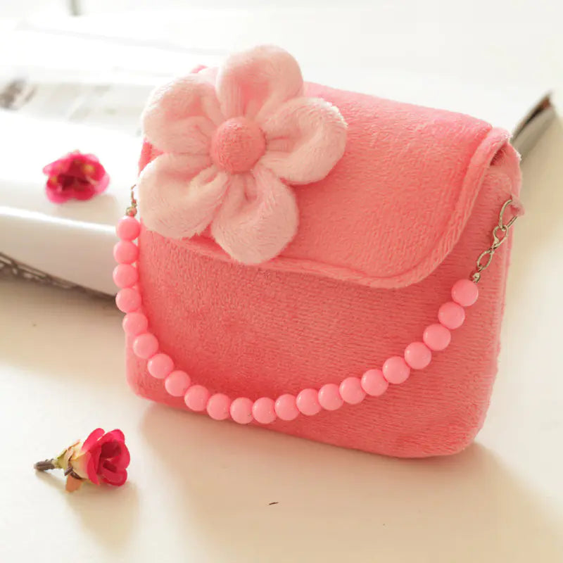 Kid's Sweet Flower Motif Crossbody Messenger Bag with Bead Handle