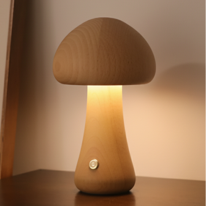 Nature-Inspired Wooden Mushroom LED Touch Lamp