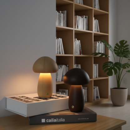 Nature-Inspired Wooden Mushroom LED Touch Lamp