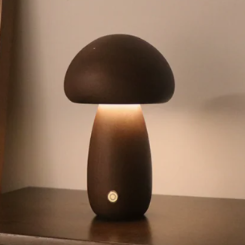 Nature-Inspired Wooden Mushroom LED Touch Lamp