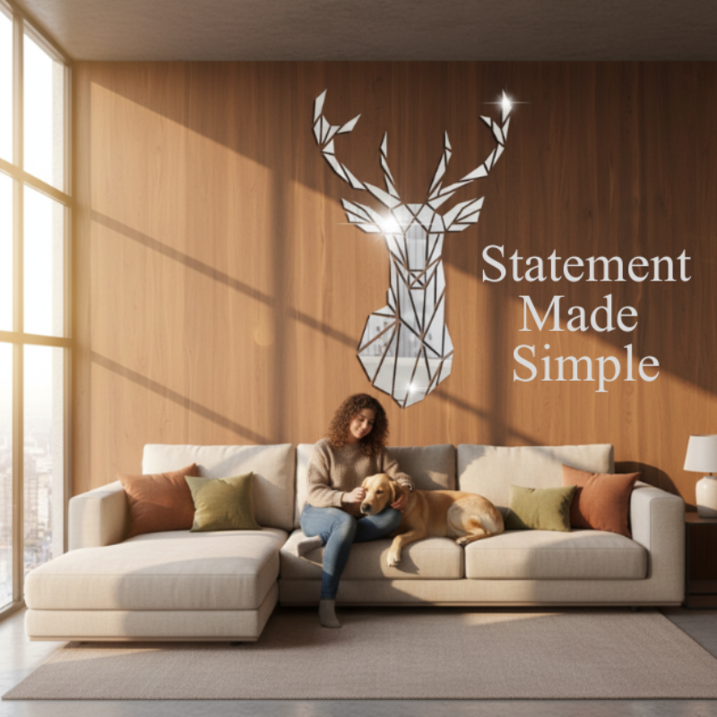 3D Acrylic Stag Wall Art – Stunning Self-Adhesive Scandinavian Decor