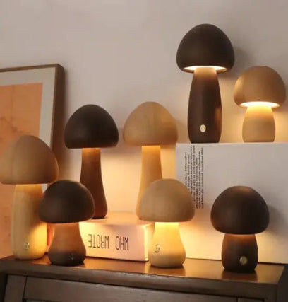 Natural Wood Mushroom Bedside Lamp or Night Light