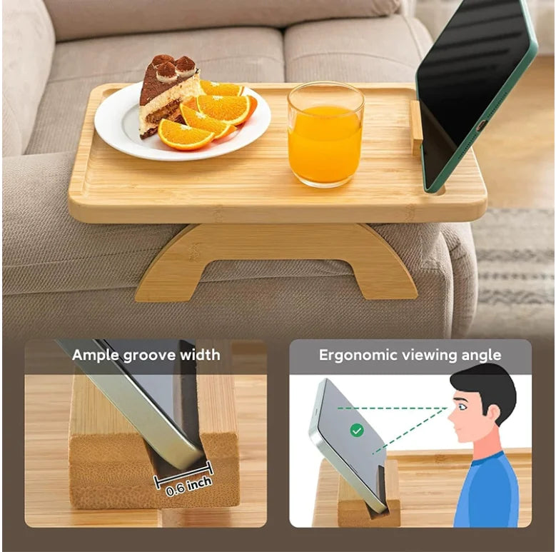 Wooden Lazy Sofa Tray with Rotating Phone Stand