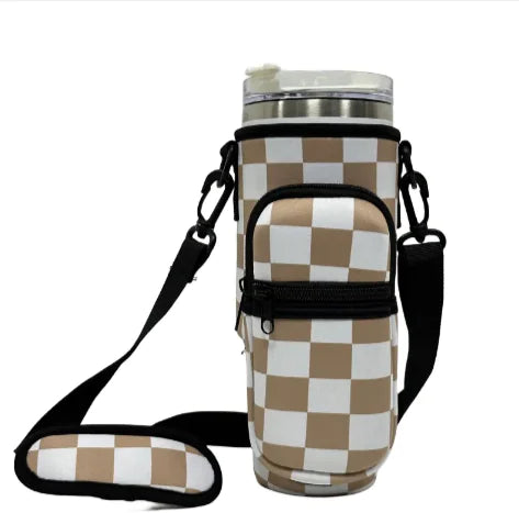 Printed Neoprene Water Bottle Holder with Strap & Pouch