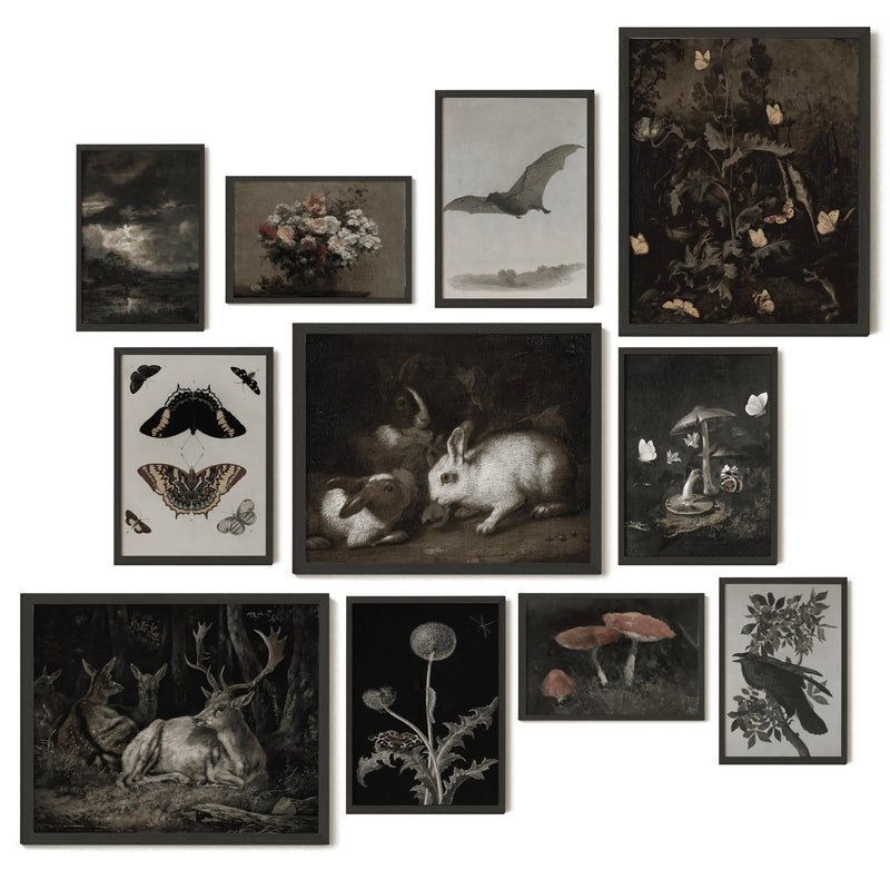 Cottage core & Gothic Wall Art Set – Dark Vintage Nature-Inspired Prints (Unframed)