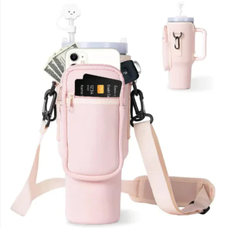 Printed Neoprene Water Bottle Holder with Strap & Pouch