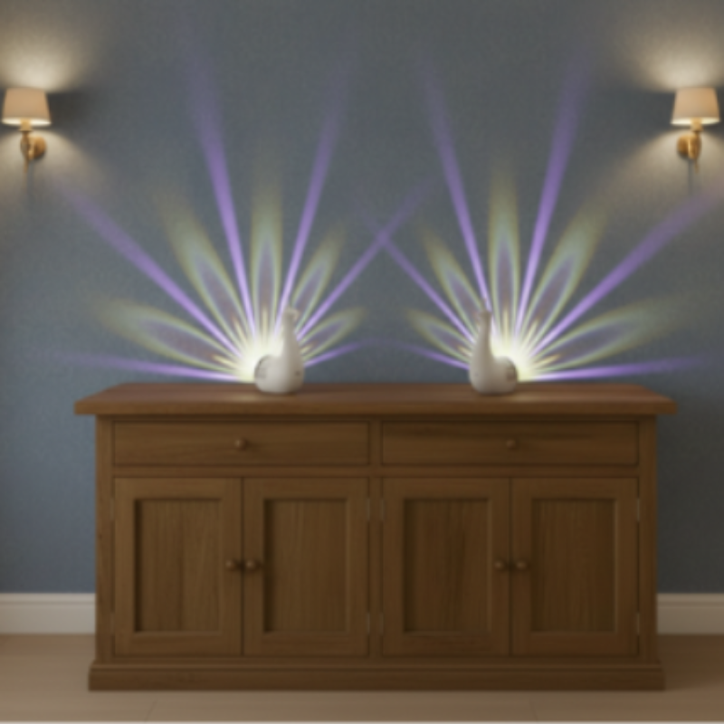 Peacock Projection Lamp or Night Light - With Remote & Timer