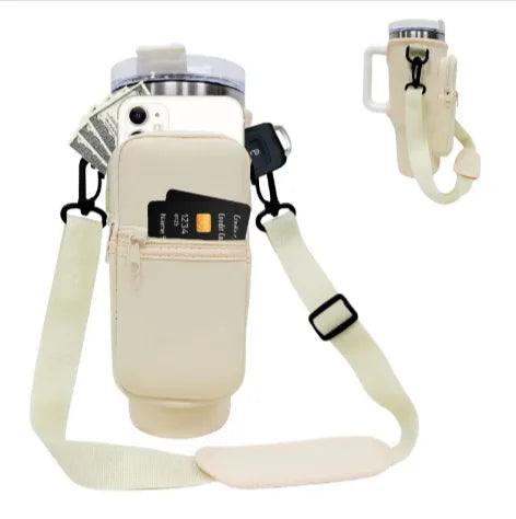 Printed Neoprene Water Bottle Holder with Strap & Pouch