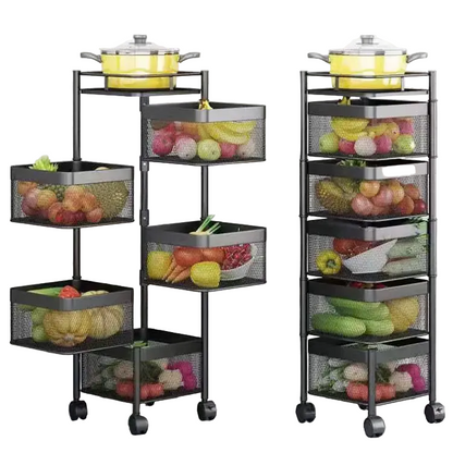 Rotating Basket Rack on Wheels – Stylish Storage That Moves With You