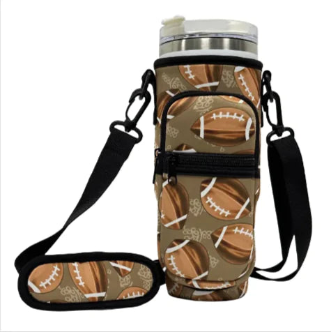 Printed Neoprene Water Bottle Holder with Strap & Pouch