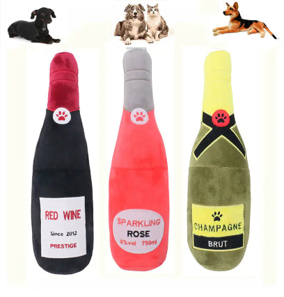 Plush Squeaky Toys for Cats and Dogs - Wine Bottle