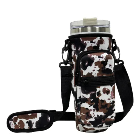 Printed Neoprene Water Bottle Holder with Strap & Pouch