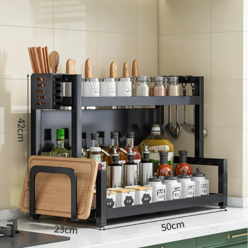 Multi-tier Kitchen Rack for condiments, spices, knives & utensils - Space-saving & stylish