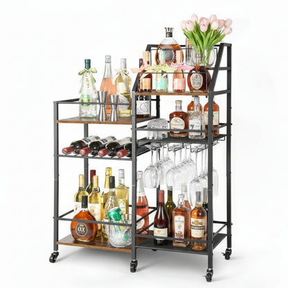 Vintage Retro Style Rolling Wine, Liquor or Coffee Bar Storage Cart
