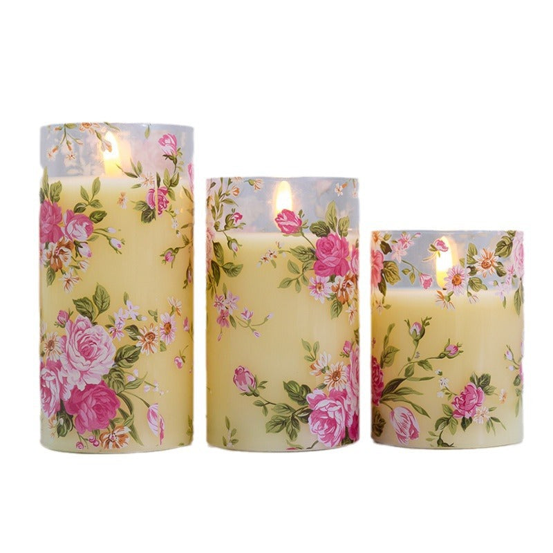 Flameless Rose Pattern LED Candle Set – 3 pc Cottage Core Ambience
