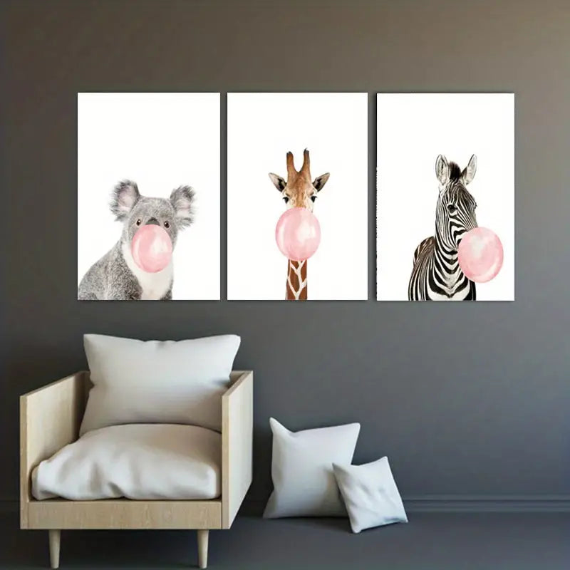 Set of 3 Unframed Animal Canvas Paintings (16x24in)