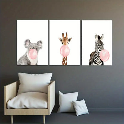 Set of 3 Unframed Animal Canvas Paintings (16x24in)