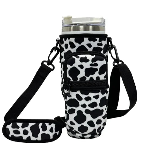 Printed Neoprene Water Bottle Holder with Strap & Pouch