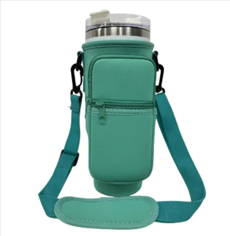 Printed Neoprene Water Bottle Holder with Strap & Pouch