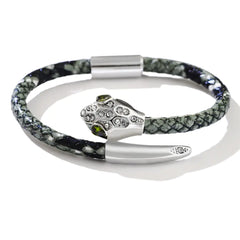 Copper & leather Snake Head Bracelet with Inlaid Zircon