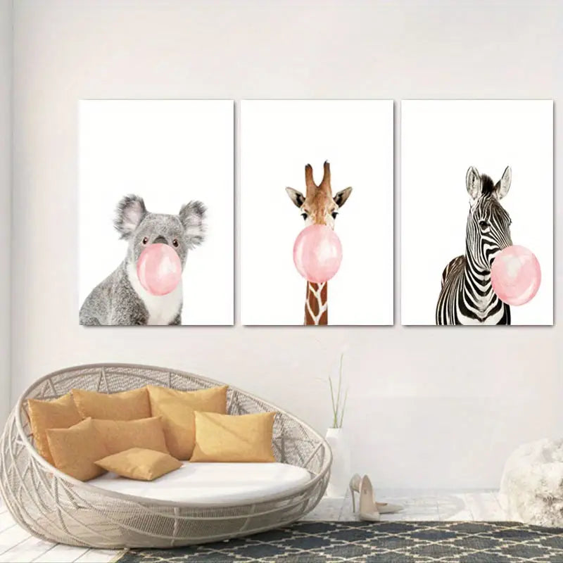 Set of 3 Unframed Animal Canvas Paintings (16x24in)