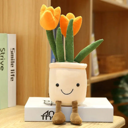 Plush toy flower white pot with smiling face