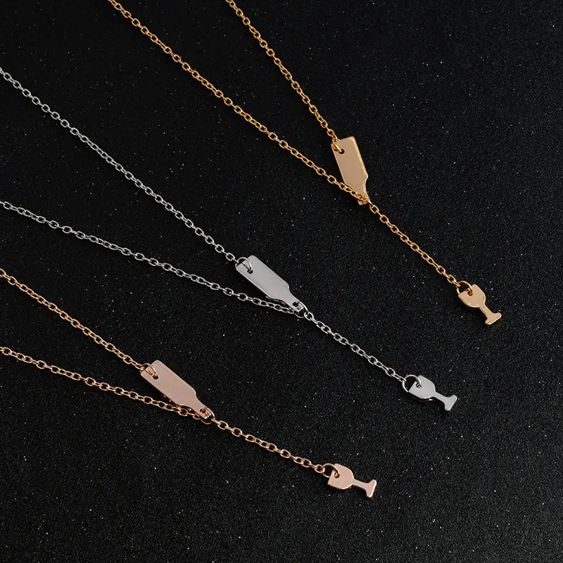 Wine Glass Pendant Necklace, Wine Bottle Charm