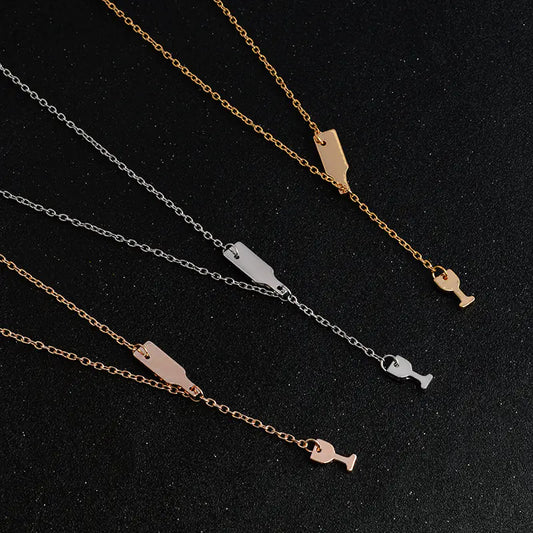 Wine Glass Pendant Necklace, Wine Bottle Charm