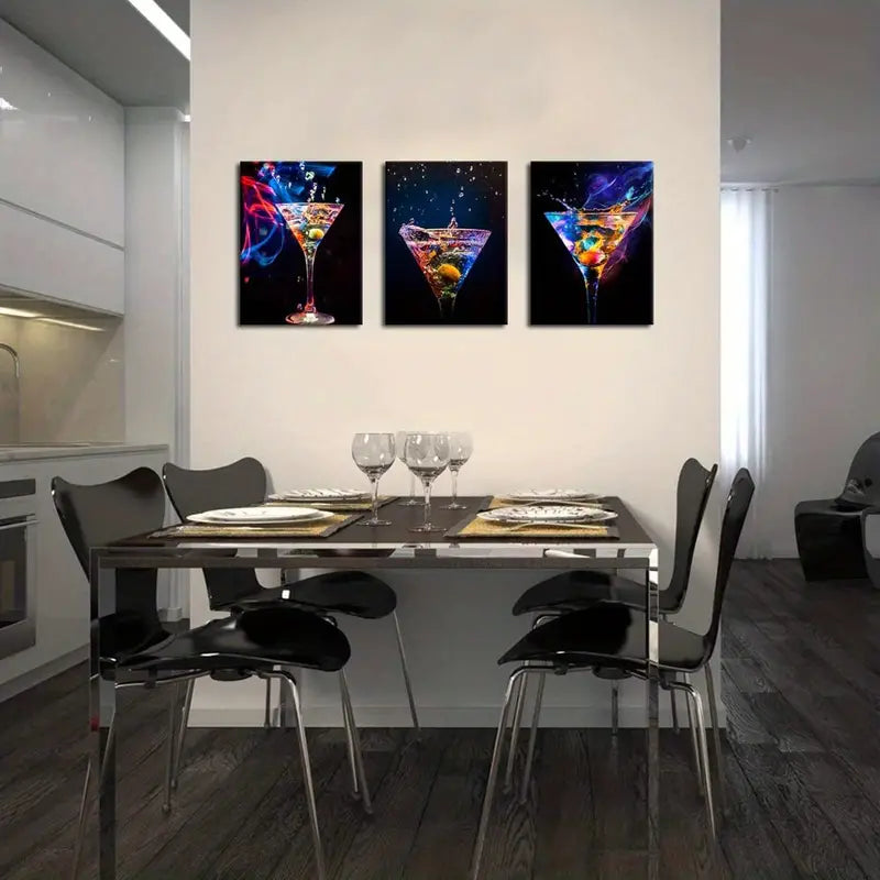 Colorful 3 pc Wine & Cocktails Canvas Prints Wall Art Set