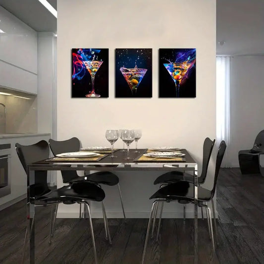 Colorful 3 pc Wine & Cocktails Canvas Prints Wall Art Set