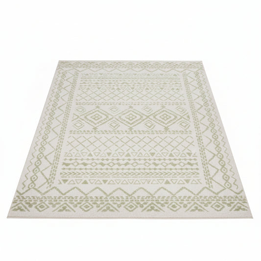 Alfombra de área bohemia marroquí – Belleza práctica en marfil y salvia de 1,22 m x 1,83 m
