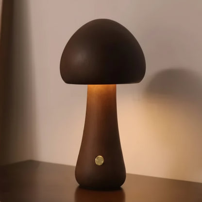Nature-Inspired Wooden Mushroom LED Touch Lamp