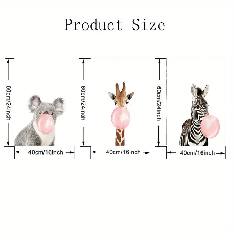 Set of 3 Unframed Animal Canvas Paintings (16x24in)