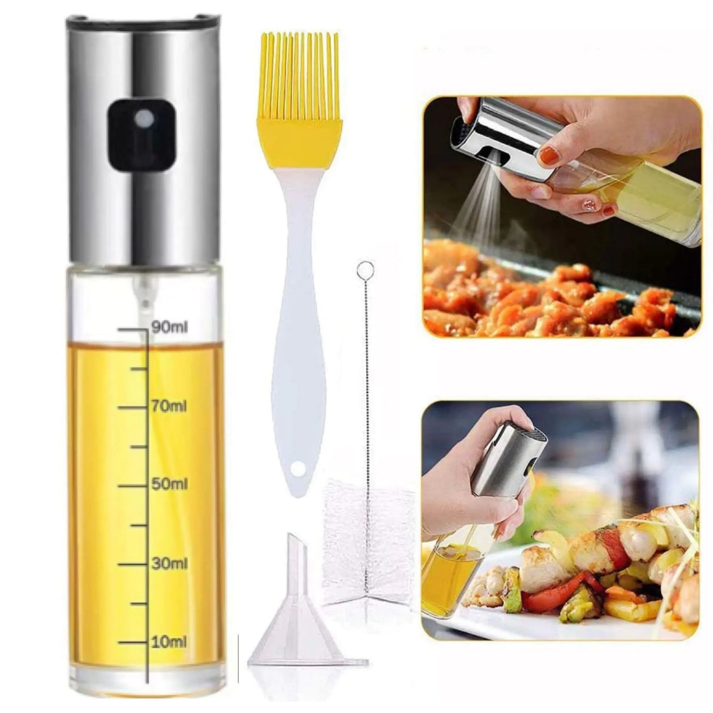 Stainless Steel Mess-free Cooking Oil Spray Bottle w/Brush & Funnel