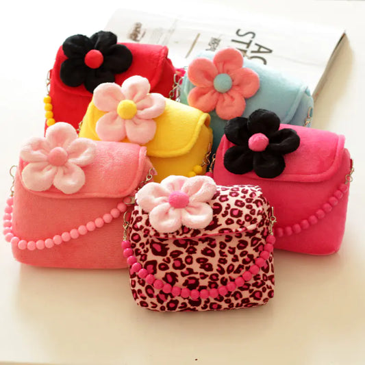 Kid's Sweet Flower Motif Crossbody Messenger Bag with Bead Handle
