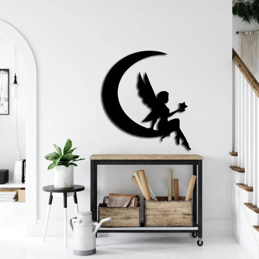 Fairy on the Moon Metal Wall Art