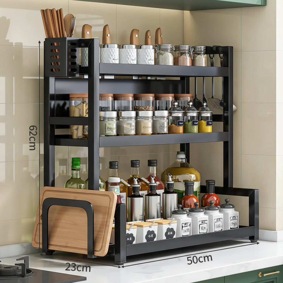 Multi-tier Kitchen Rack for condiments, spices, knives & utensils - Space-saving & stylish