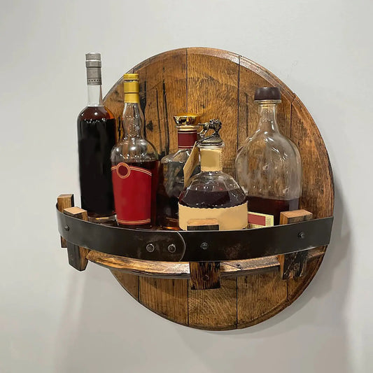 Handmade Wall-Mounted Wood & Iron Wine & Liquor Shelf